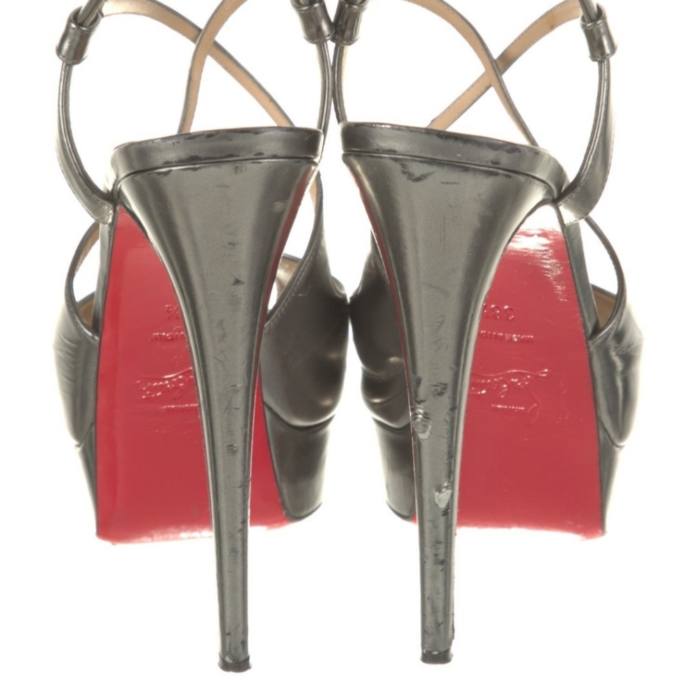 Elegant Daffodile Christian Louboutin leather Silver mini platform Heels, IT38.5 - Picture 4 of 6